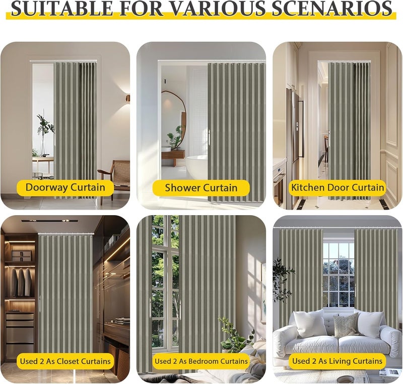 A-jazz 100% Blackout Accordion Door Magnetic Door Curtain Folding Closet Doors Curtain Invisible Applicable Bedroom Room Living Room Doorway （Grey 42" W x 78" L 1 Panel - Image 5
